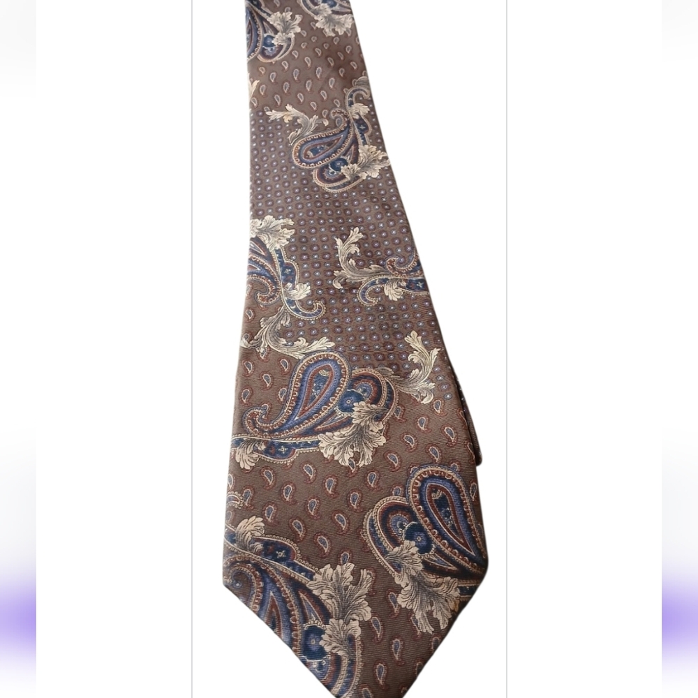 Vintage Men's Classic Preferred Stock 100% Italian Silk Tie - Brown and Blue